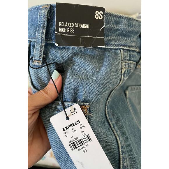 Express Button Fly Relaxed Straight High Rise Jeans Black Size 8 Short - Picture 9 of 12